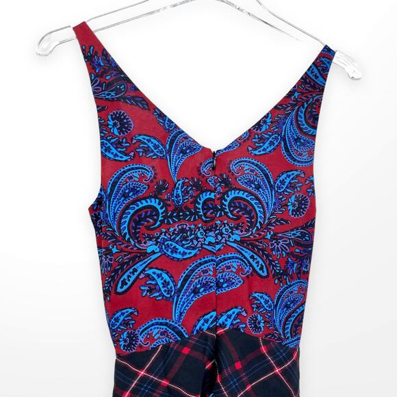 LAGENCE Red Blue Paisley Surplice Sleeveless Midi Dress - Picture 9 of 12